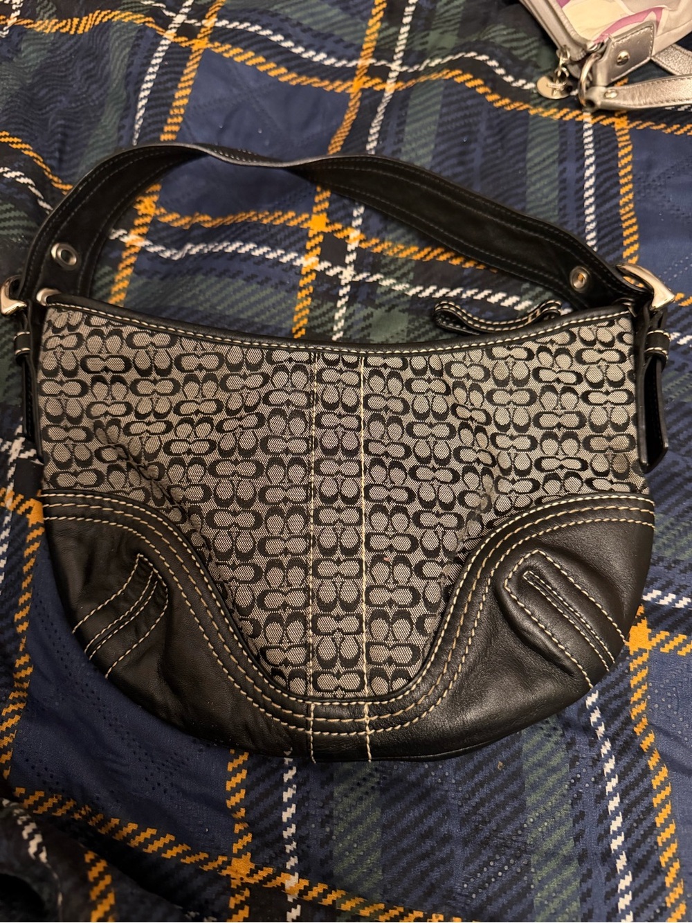 Coach Black and Gray Signature Canvas Shoulder Bag